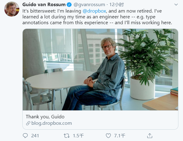 Python之父Guido van Rossum宣布正式退休