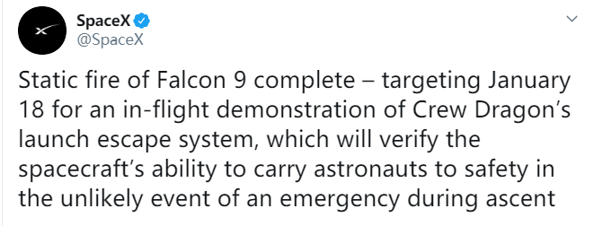 为保障宇航员安全，SpaceX将引爆一枚猎鹰9火箭以测试载人舱逃生系统